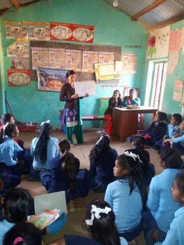 A trainer teaches the Girls’ Menstrual Health Education Program in Dhading, at Days for Girls, a school in the Himalayans.