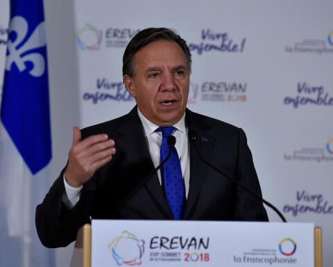 Premier of Québec and leader of the Coalition Avenir Québec, François Legault, speaking