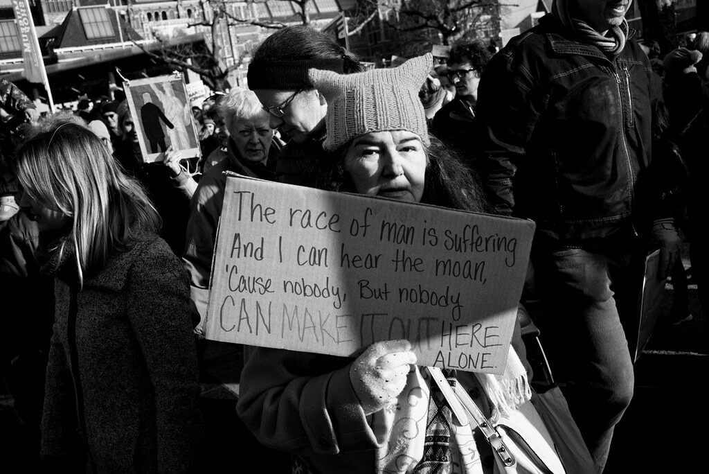 Protester comments on suffering at women’s march, January 2017.