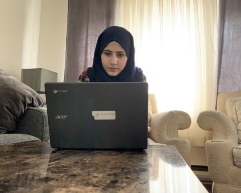 Aya Abou Rshd, refugee continuing education from home due to Covid-19