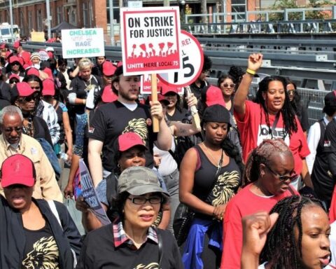 Hotel workers protest for their work