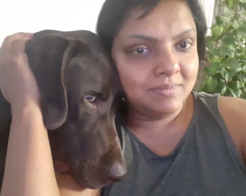 Aruna with her dog,