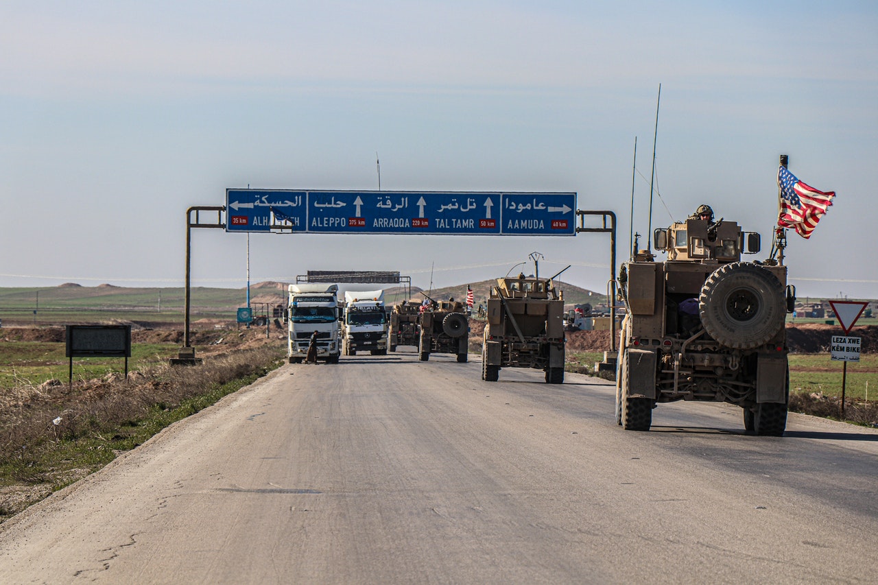 Photo of American armoured vehicles on a highway in Syria.