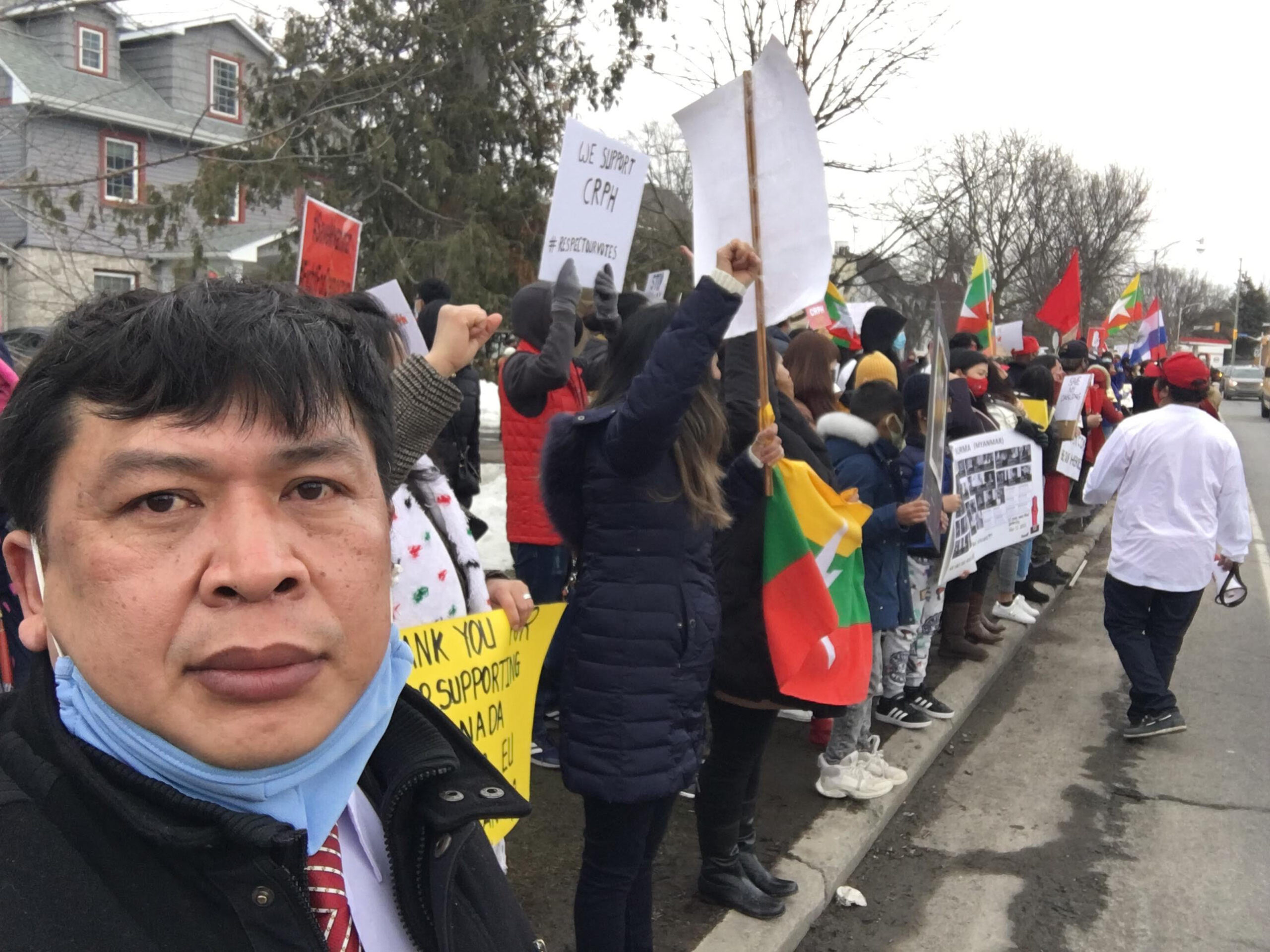 Protestors in Canada march for Myanmar.