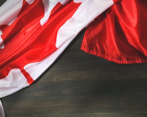 Canadian flag on table