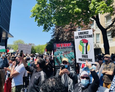 Demonstrators at a rally