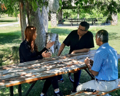 Photo of Arzu Yildiz, a journalist whose name appeared on a hit list, with the film crew of "The Cost of Freedom"