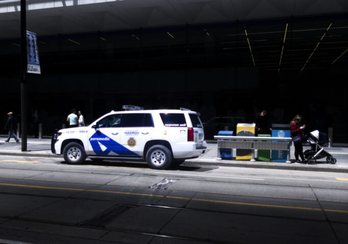 Photo of a police car in Toronto. Emergency services also include paramedics and the fire department.