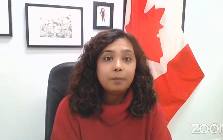 MPP Iqra Khalid speaking at an online event by Indigenous and Muslim Education