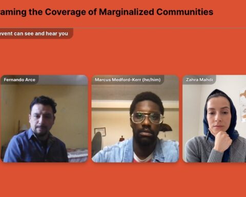 A screenshot from the panel discussion on “Reframing the Coverage of Marginalized Communities”