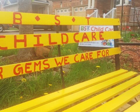 Bench at a Brampton, Ont., child care centre.