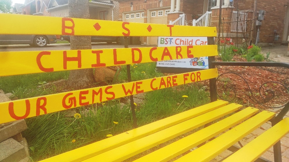 Bench at a Brampton, Ont., child care centre.
