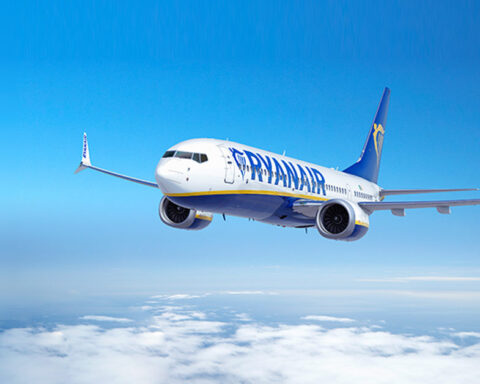 Ryanair plane from budget Irish airline provides questionnaire in Afrikaans.