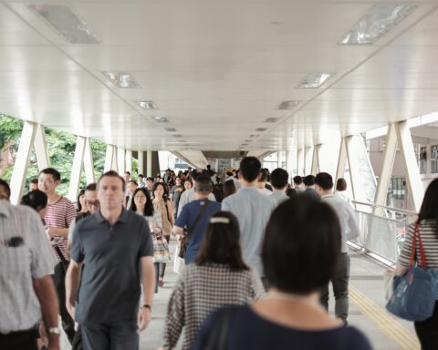 Footbridge to Immigration in Hong Kong