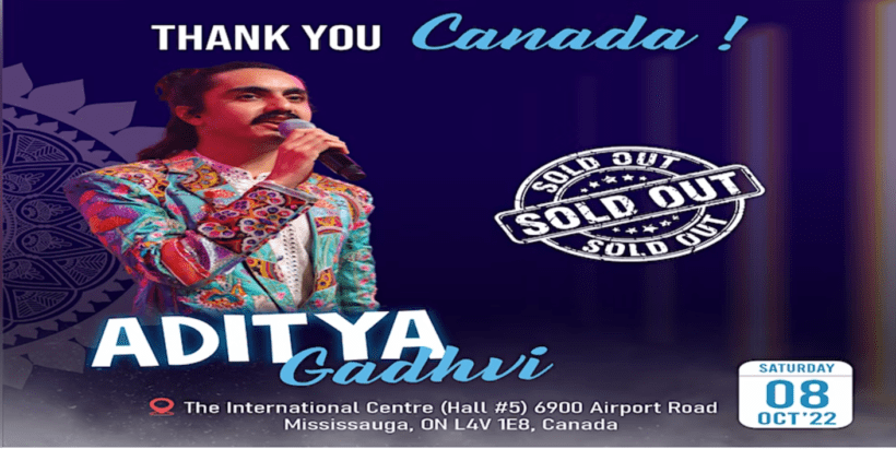 graphic promoting ticket sales for Aditya Gadhvi's performance