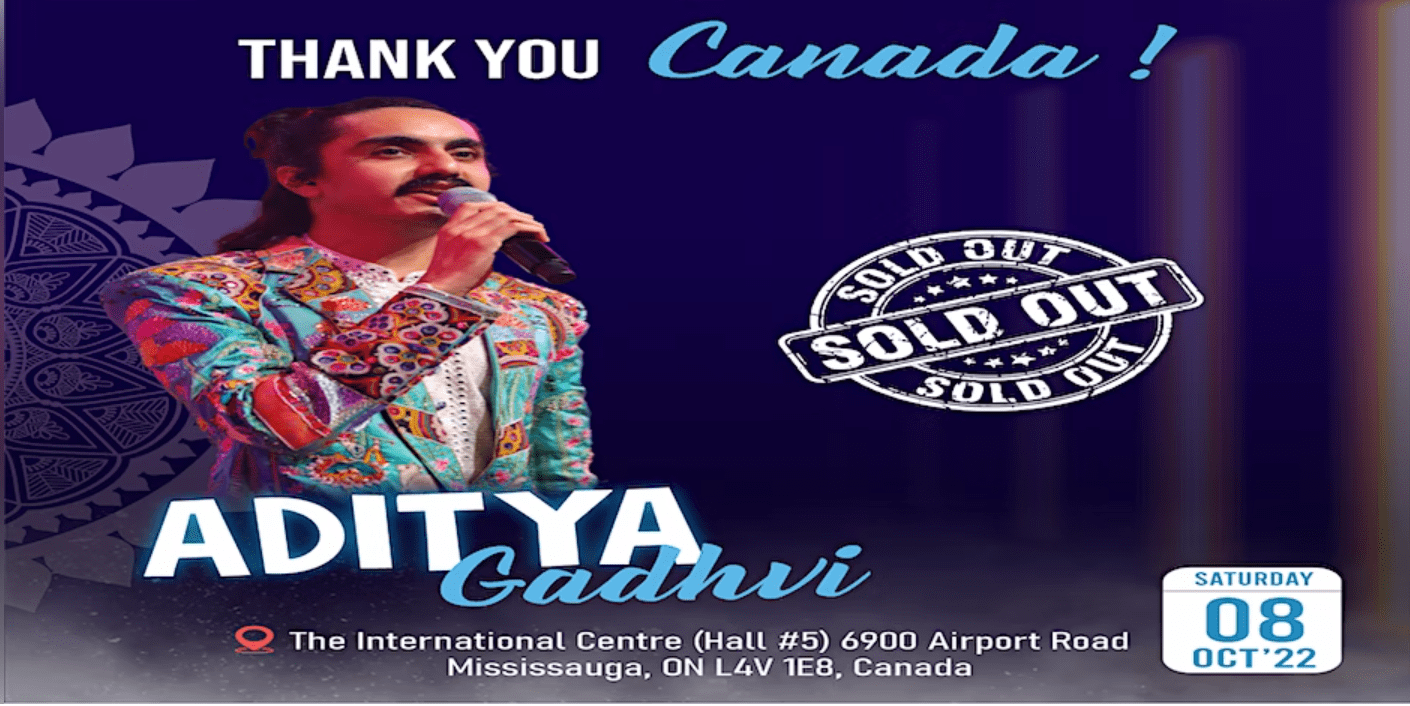 graphic promoting ticket sales for Aditya Gadhvi's performance