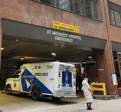 An ambulance outside St. Michael's Hospital