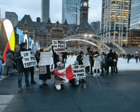 Peruvian diaspora protesters.