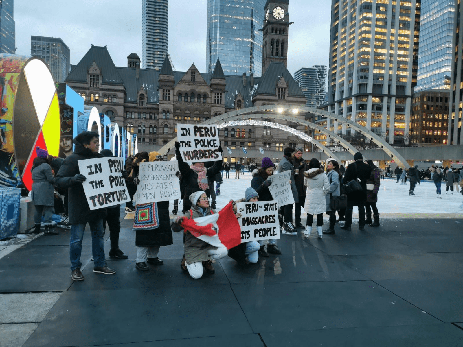 Peruvian diaspora protesters.