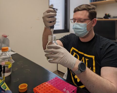 Dmytro Tymoshenko at work at a Dalhousie University