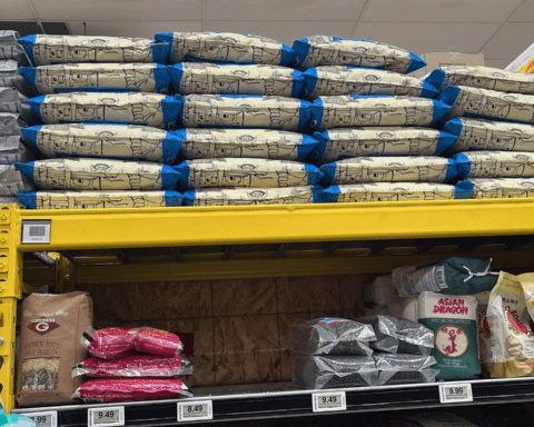 rice bags in a grocery store